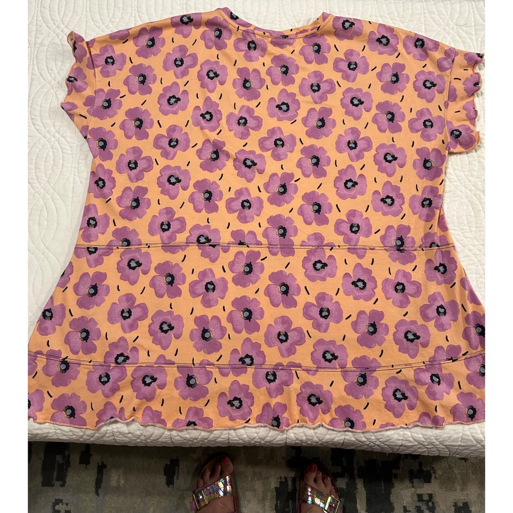 LOGO Lori Goldstein 2X Floral Print Ruffle Sleeve Knit Top Blouse - Picture 2 of 5